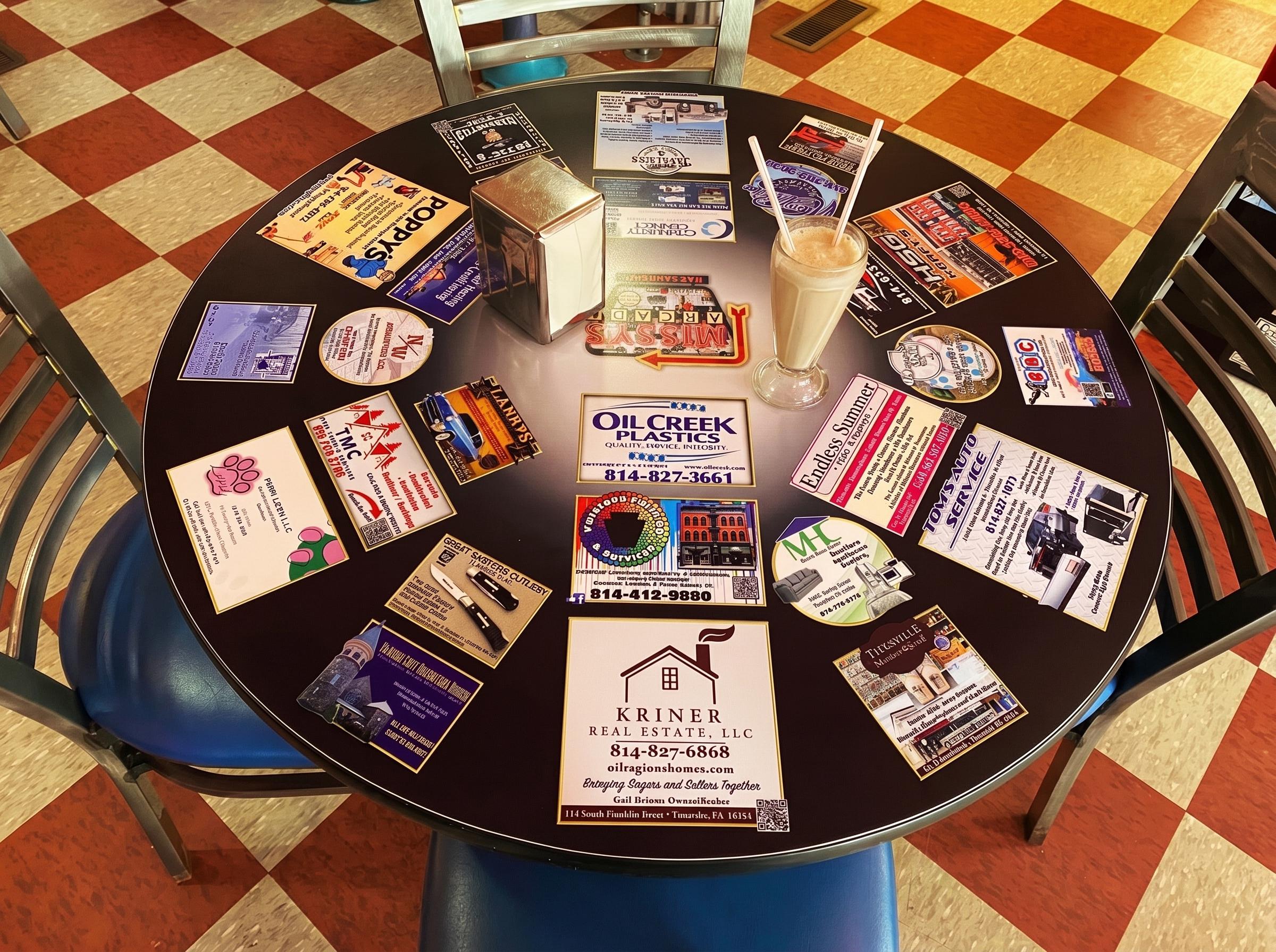 Local business tabletop featuring Titusville spirit