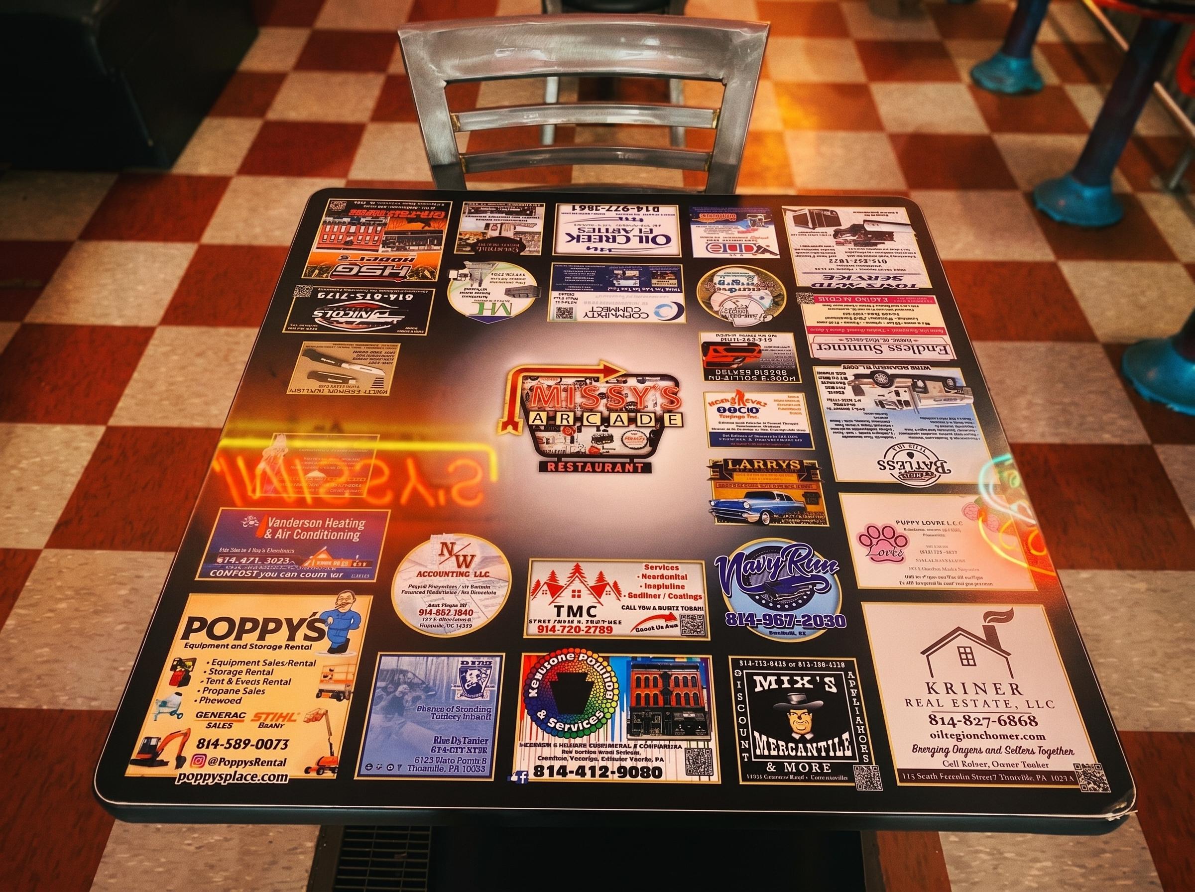 Local business tabletop featuring Titusville community